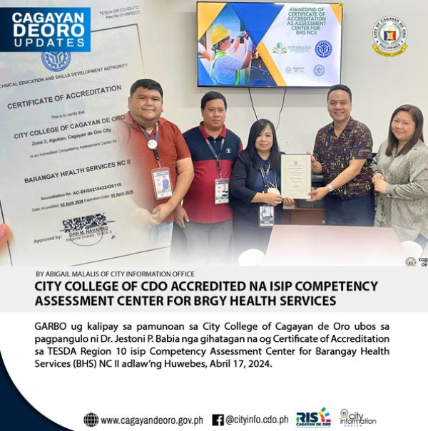 CITY COLLEGE OF CDO ACCREDITED NA ISIP COMPETENCY  ASSESSMENT CENTER FOR BRGY HEALTH SERVICES