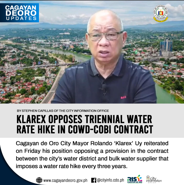 KLAREX OPPOSES TRIENNIAL WATER  RATE HIKE IN COWD-COBI CONTRACT