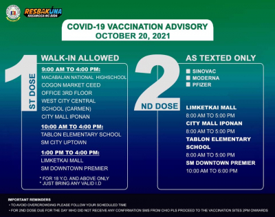2nd DOSE VACCINATION SCHEDULE FOR 20 OCT 2021