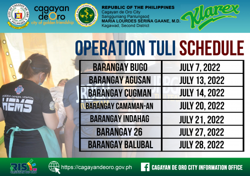 &quot;OPLAN LIBRENG TULI&quot; schedule for July 2022