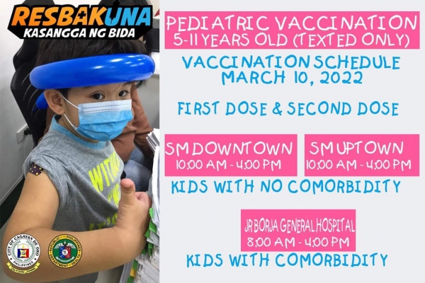 CDO BAYANIHAN, BAKUNAHAN 4 National Vaccination Days COVID-19 VACCINATION SCHEDULE (MARCH 10, 2022)