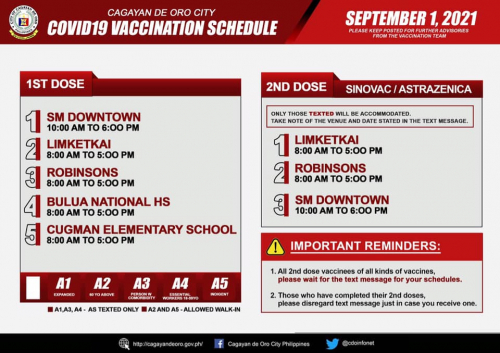 COVID-19 vaccination schedule, September 1, 2021 (Wednesday)