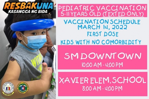 CDO BAYANIHAN, BAKUNAHAN 4 National Vaccination Days COVID-19 VACCINATION SCHEDULE (MARCH 14, 2022)