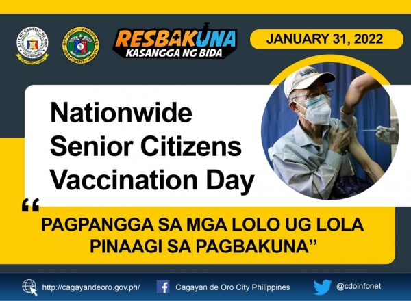 CdeO nangandam sa ‘Nationwide Senior  Citizens Vaccination Day’ karong Enero 31
