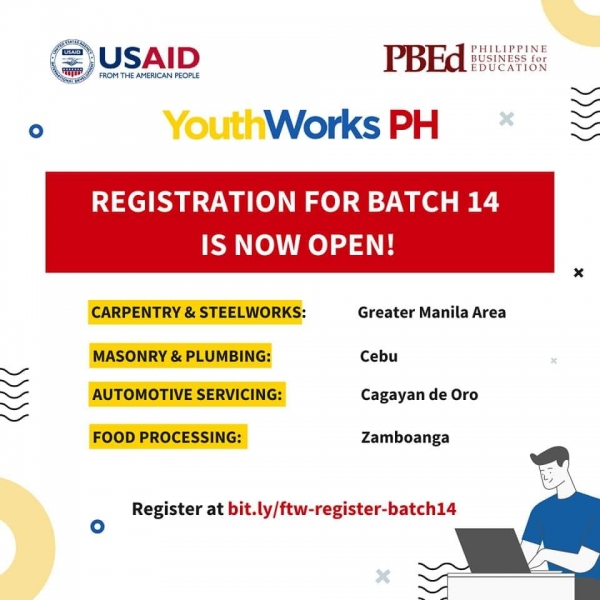 YouthWorks PH Batch 14 skills training  libreng gitanyag sa mga kabatan-onan
